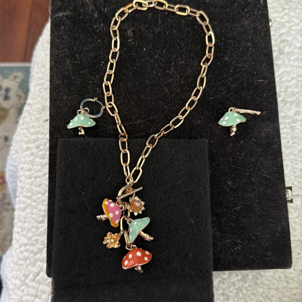 Bella Jack. EUC. Mushroom Charm Necklace and Matching Earrings.